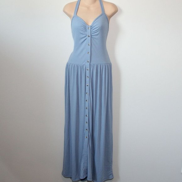 NWT Free People Nina Halter Maxi Dress Button Striped Blue Size Large H12299 - Picture 2 of 12